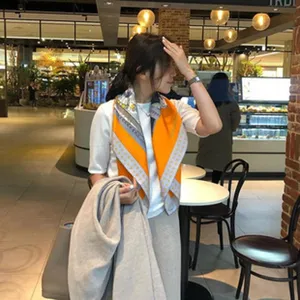Silk square scarf for women, elegant equestrian horse print, luxury style neckerchief.