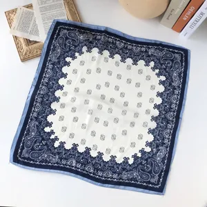 Vintage blauw wit kasjmier vierkante sjaal retro zijde gevoel halsdoek vrouwen accessoire