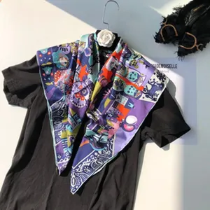 Luxury silk square scarf with colorful royal equestrian print, elegant fashion accessory for women.