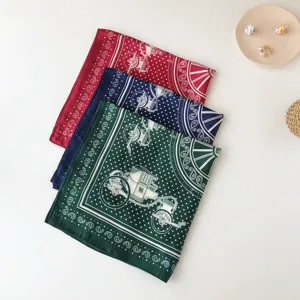 Silk feel square scarf retro carriage print stylish neckerchief elegant small scarf set