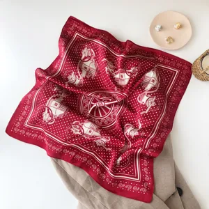 Red vintage silk scarf for women square scarf elegant carriage print neckerchief chic