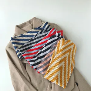 Stylish pleated geometric scarf, elegant colorful small square scarf for women everyday wear