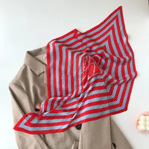 Pleated geometric striped square scarf 70x70cm, elegant neckerchief for women and daily wear.