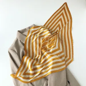 Pleated geometric square scarf 70x70cm yellow white striped neckerchief elegant women accessory