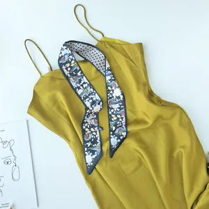 Smalle lange zijden sjaal met vogel bloemen print twilly lint voor tas en nek decoratie mode accessoire