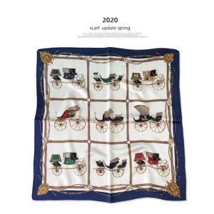 Luxury vintage carriage print silk square scarf for women fashion accessory 60cm size