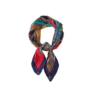 Fashion pleated geometric polka dot square silk scarf 70x70cm stylish women neckerchief