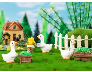 Joli ensemble de figurines de canard en résine miniature pour déco de bureau et jardin