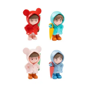 Cute resin raincoat figures micro landscape miniature desktop ornament gardening car decor