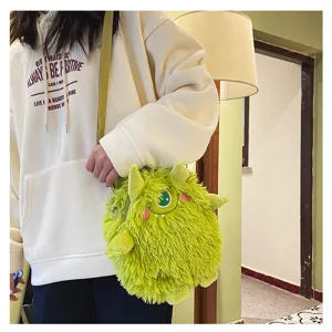 Süße grüne Plüsch Monster Umhängetasche für Damen, weiche flauschige Cartoon Tasche