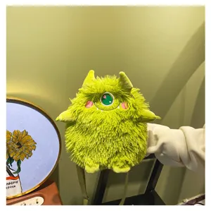 Niedliche grüne Plüsch Monster Umhängetasche mit großen Augen Stickerei für den Alltag.