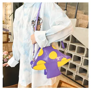 Kreative pilzförmige PU-Leder Umhängetasche mit farbenfrohem Blockdesign für stilvolle Frauen.
