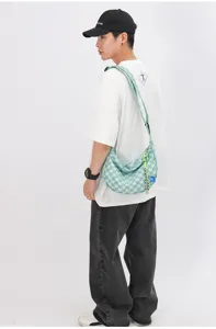 Korean style καρό hobo τσάντα ώμου για γυναίκες, μοντέρνα casual φοιτητική τσάντα.