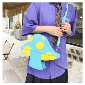 Kreative lustige Pilzform PU Leder Umhängetasche mit Farblock Design für trendige Frauen.
