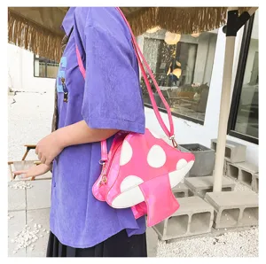 Süße rosa weiße pilzförmige PU Leder Umhängetasche modische kreative Kette Tasche für Damen