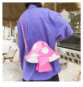 Rosa Pilz PU Leder Umhängetasche, süße originelle Schultertasche für Damen Mode Alltag.