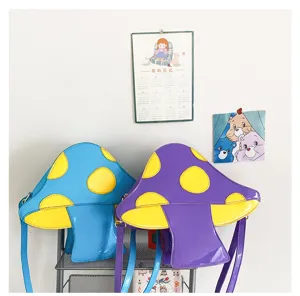 Kreative Cartoon Pilz Form PU Leder Umhängetasche, stilvolle Farbblock Schultertasche.