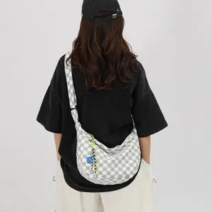 Τσάντα χιαστί καρό κορεάτικου στιλ, casual Harajuku τσάντα ώμου για γυναίκες λεπτομέρεια