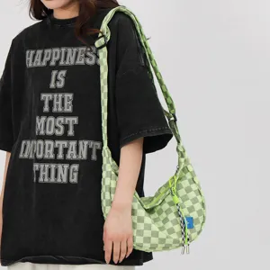 Κορεάτικο πράσινο καρό hobo τσάντα χιαστί casual Harajuku τσάντα ώμου για γυναίκες.