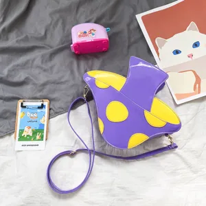 Kreative Pilz Umhängetasche PU Leder lila gelb Farblock stilvolle Damen Schultertasche neu