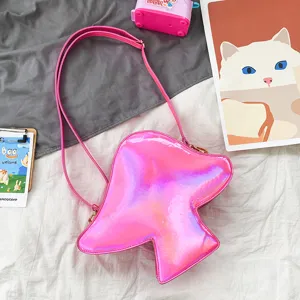 Modische holografische pilzförmige PU Leder Umhängetasche für Damen, trendige Freizeittasche.