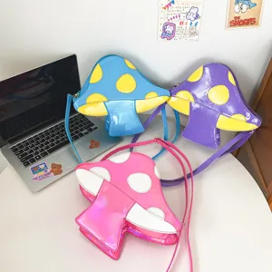 Pilz form PU Leder Umhängetasche, süße bunte Patchwork Schultertasche für Damen neu