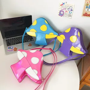 Auffällige Pilz-Umhängetasche aus Laser-PU-Leder, lustige Kreativ-Tasche für Damen.