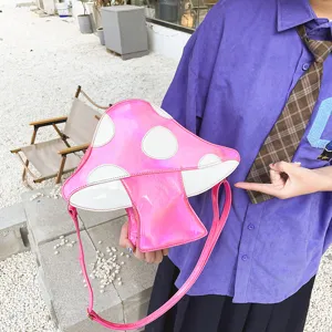 Einzigartige rosa Laser Pilz Umhängetasche mit Farbblock Design, stilvolle PU Ledertasche.