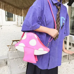 Stilvolle rosa Pilzform Umhängetasche für Damen, kreative PU Leder Umhängetasche.