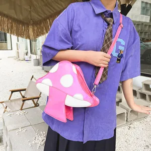 Rosa pilzformige PU Leder Umhängetasche mit weißen Punkten, süße Modetasche für Damen.