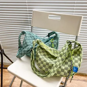Πράσινη μπλε καρό τσάντα ώμου casual crossbody τσάντα στιλάτη καθημερινή τσάντα χειρός.