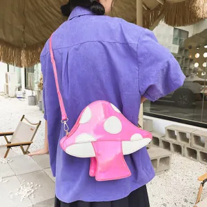 Schicke holografische Pilz Umhängetasche in Rosa und Weiß mit einzigartigem PU Design.