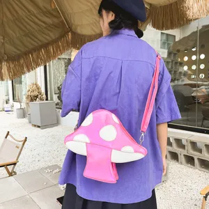 Detailansicht der kreativen Pilz PU Umhängetasche in Rosa Laser Colorblock, stylisch.