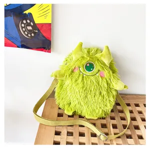 Süße grüne einäugige Monster Plüsch Umhängetasche für Damen und Studenten Cartoon Stil.