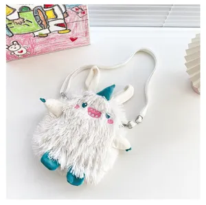 Süße japanische flauschige Monster Plüsch Umhängetasche für Damen und Mädchen in Weiß.
