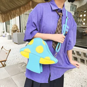 Kreative pilzförmige PU-Leder-Umhängetasche mit farbenfrohem Kontrastdesign für Damen.