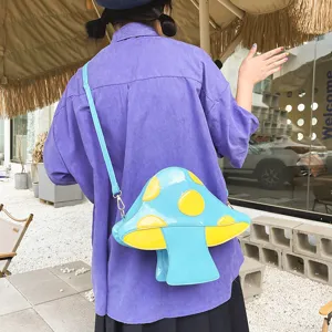Blaue gelbe Pilzform PU Leder Umhängetasche neuartig süße Schultertasche für Frauen