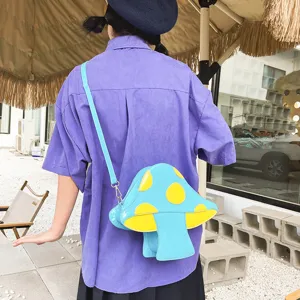 Niedliche blaue Pilz PU Leder Umhängetasche mit gelben Flecken für Damen Mode Alltag Outdoor.