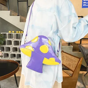 Modische Pilz PU Leder Umhängetasche für Damen, kreative bunte Schultertasche für den Alltag.