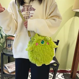 Flauschige grüne Plüsch Einäugige Monster Umhängetasche, süße Cartoon Schultertasche für Mädchen.