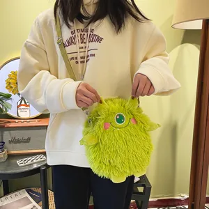 Süße grüne Plüsch Monster Umhängetasche für Studenten, weiche lustige Cartoon Tasche.