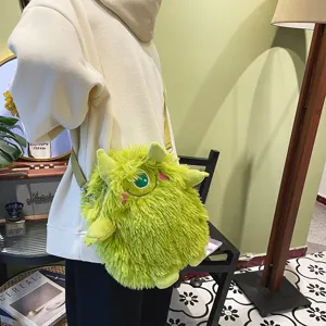 Flauschige grüne Monster Plüsch Umhängetasche süße Einauge Tasche für Damen und Mädchen
