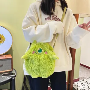 Süße grüne einäugige Monster Plüsch Umhängetasche flauschige Cartoon Schultertasche