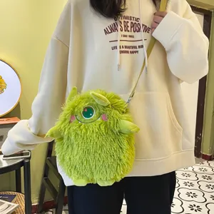 Süße grüne Plüsch Monster Umhängetasche, weiche flauschige Einäugige Cartoon Schultasche für Mädchen.