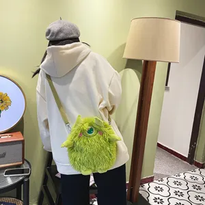 Plüsch grünes Monster Umhängetasche, süße Cartoon Einauge Schultertasche für Frauen und Mädchen.