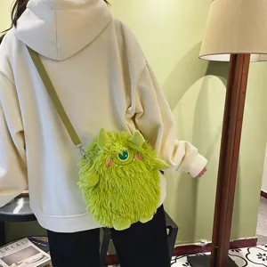 Grüne Plüsch Einäugige Monster Umhängetasche, süße Cartoon Schultertasche für Mädchen, Herbst Winter.