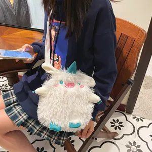 Niedliche flauschige Plüsch kleine Monster Umhängetasche für Damen, weiche Winter Cartoon Tasche.