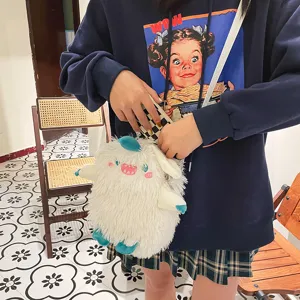 Süße flauschige Monster Plüsch Umhängetasche für Mädchen, weiche Cartoon Schultertasche für Studenten.