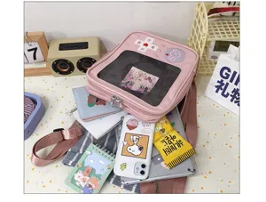 Mochila escolar japonesa bonita con consola de juego transparente de PU, bolso rosa.
