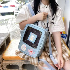 Mochila ita transparente de PU con diseño de mando de juego japonés lindo para chicas, azul.